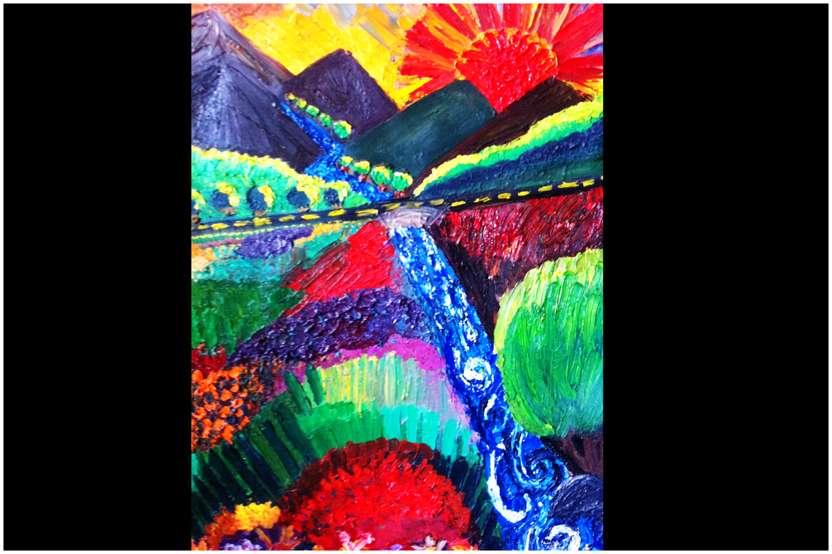 Vibrant Mountain Valley Oil Painting