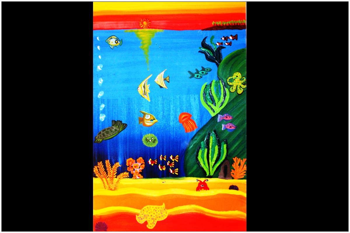 Vibrant Underwater Ocean Scene Oil Painting