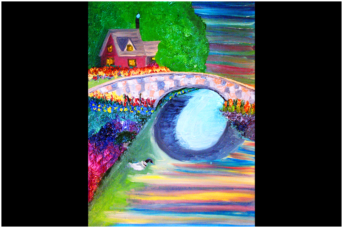 Impressionist Bridge Scene Oil Painting