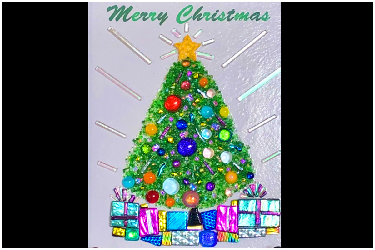 Fused Glass Christmas Tree with Dichroic Ornaments