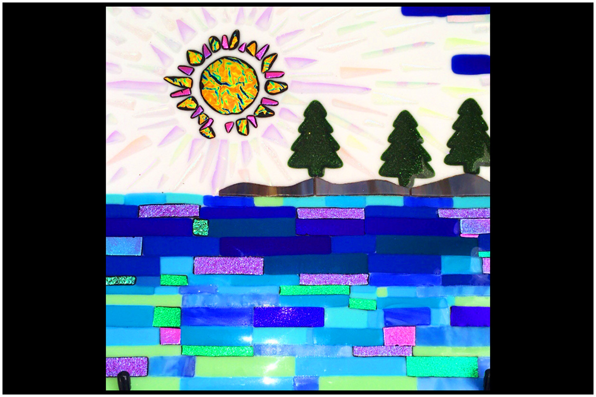 Ocean Sunset with Pine Trees in Pastel Colors