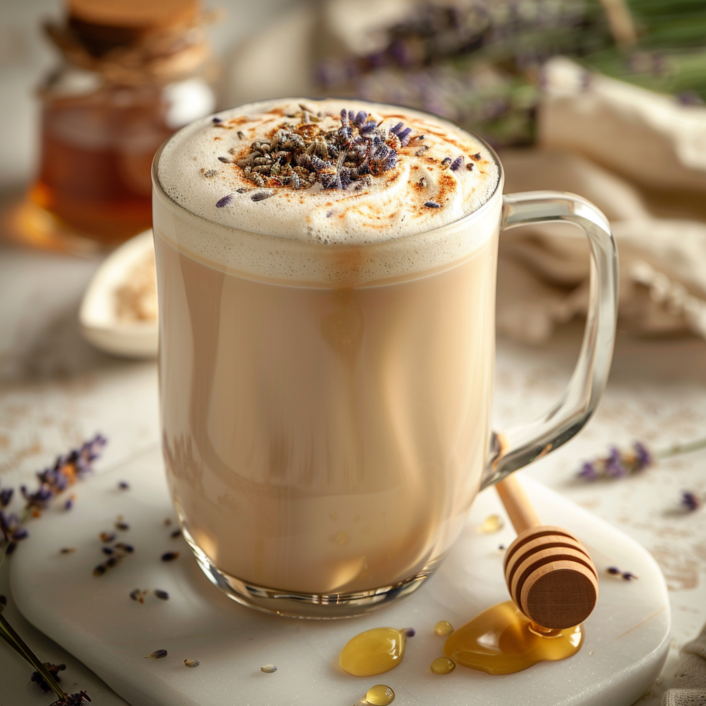 Lavender Honey Latte with floral lavender and sweet honey.