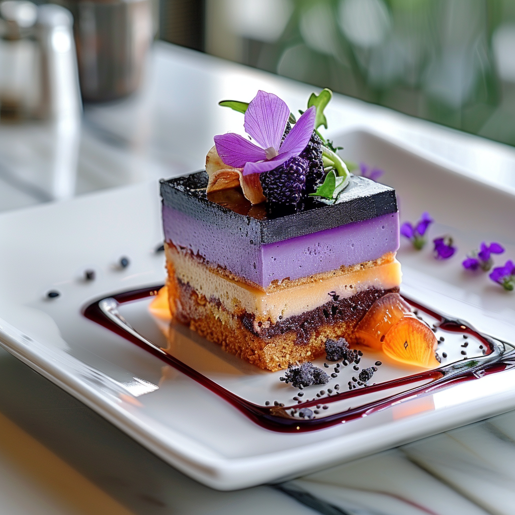 Ube Violet Silk Cube plated dessert