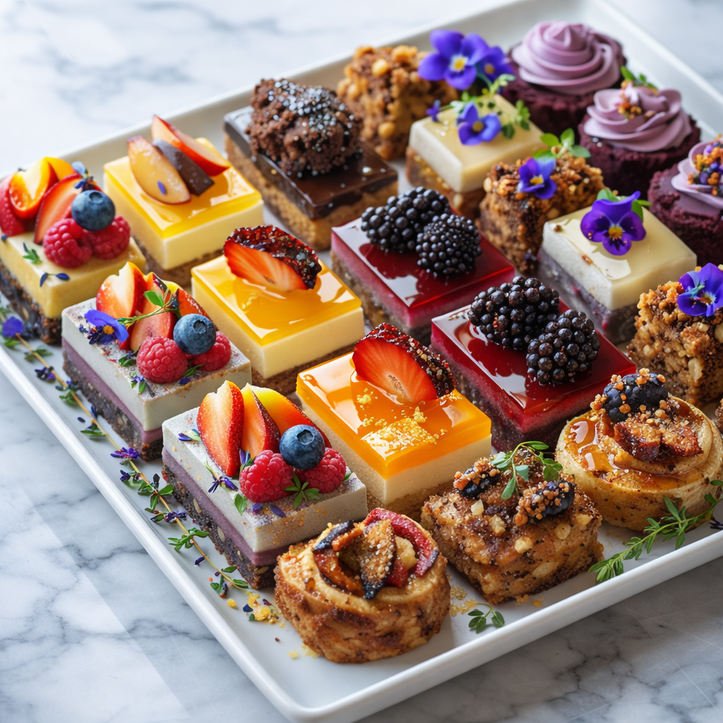 Extra large luxury seasonal dessert party platter featuring assorted artisan pastries arranged on a light marble surface