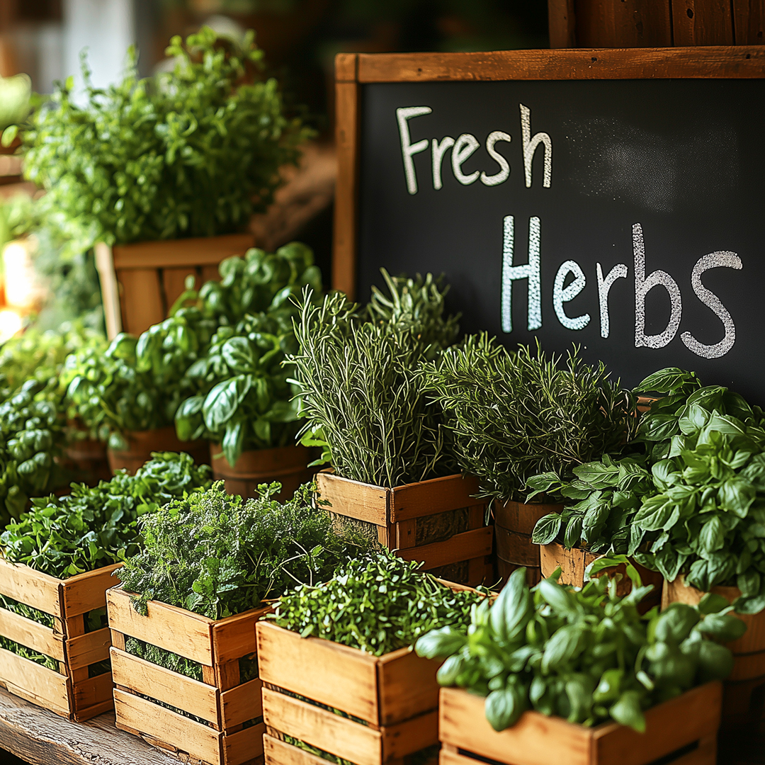 Fresh Herbs in Baskets