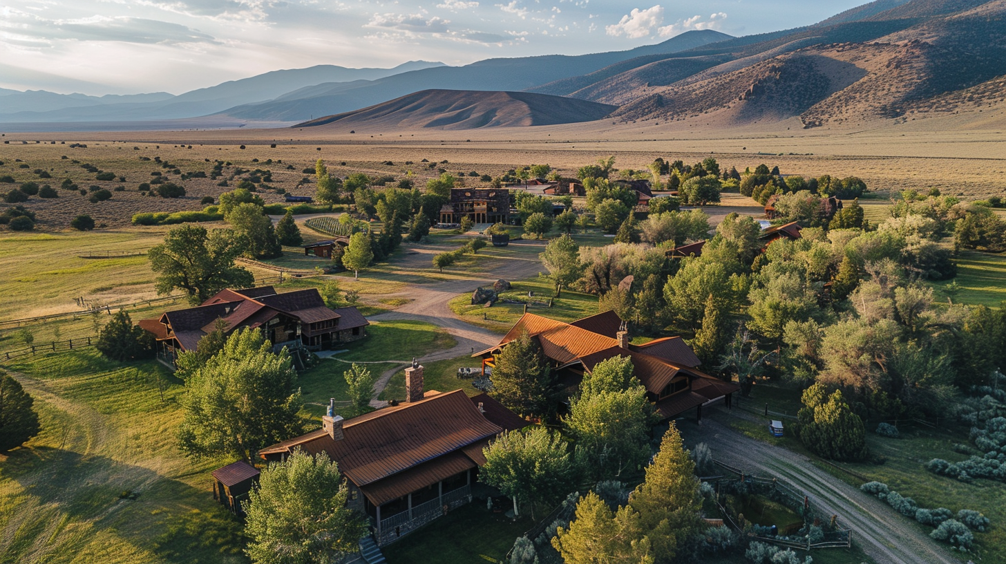 Aerial view of a large ranch or estate property