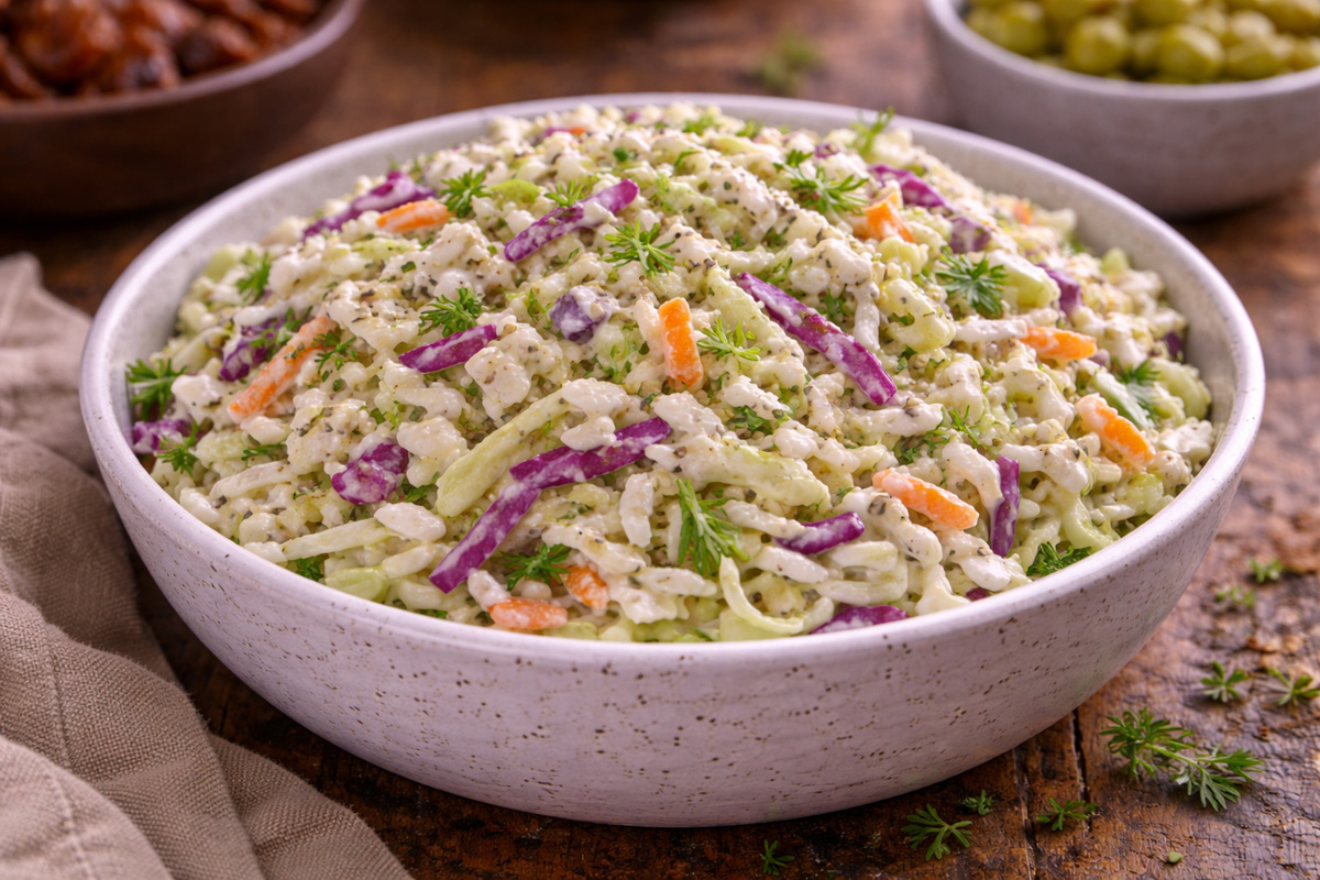 Creamy dill slaw with cabbage