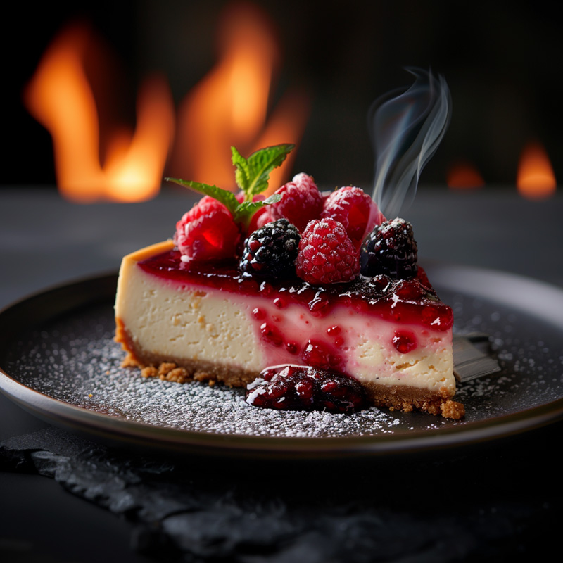 Smoked berry cheesecake slice